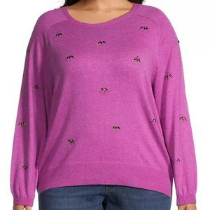 Nic + Zoe $168 Hidden Gems Vivid Magenta Cotton-Blend Crewneck Sweater Sz 2X NWT